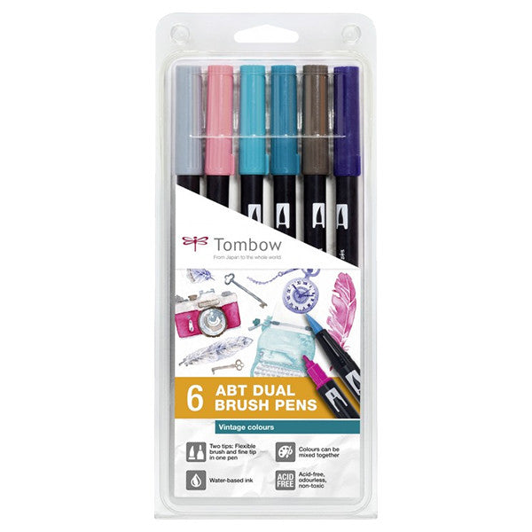 Tombow ABT Dual Brush Pen - pack of 6 (various colours)