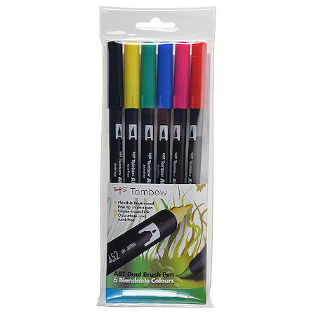 Tombow ABT Dual Brush Pen - pack of 6 (various colours)